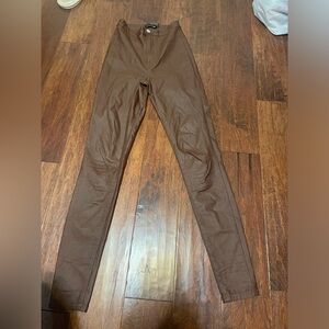 PrettyLittleThing Brown Faux Leather Skinny Pants | Size US 2